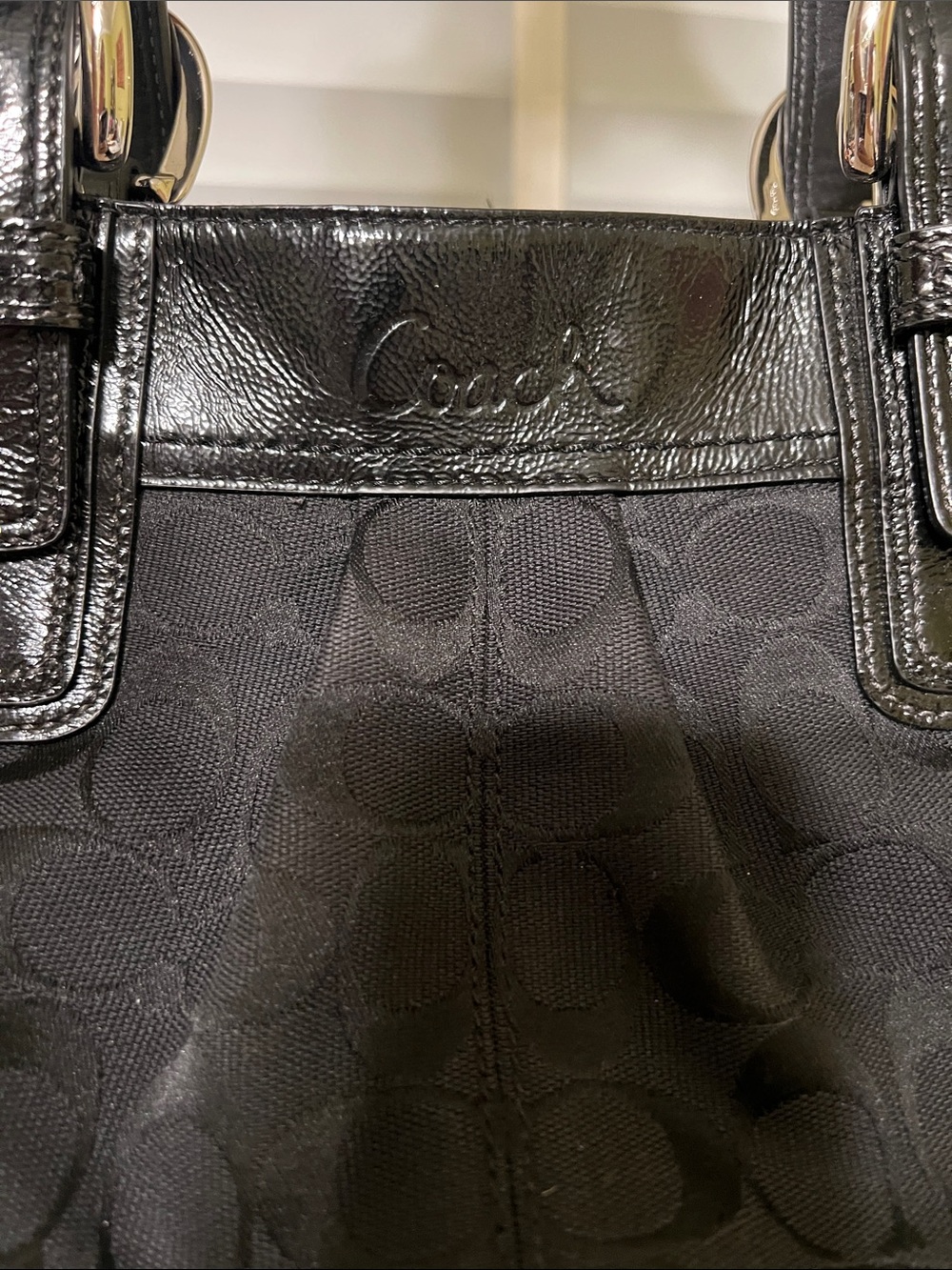 Coach Black Signature Jacquard Tote with Patent Trim and Tag - Picture 5 of 16